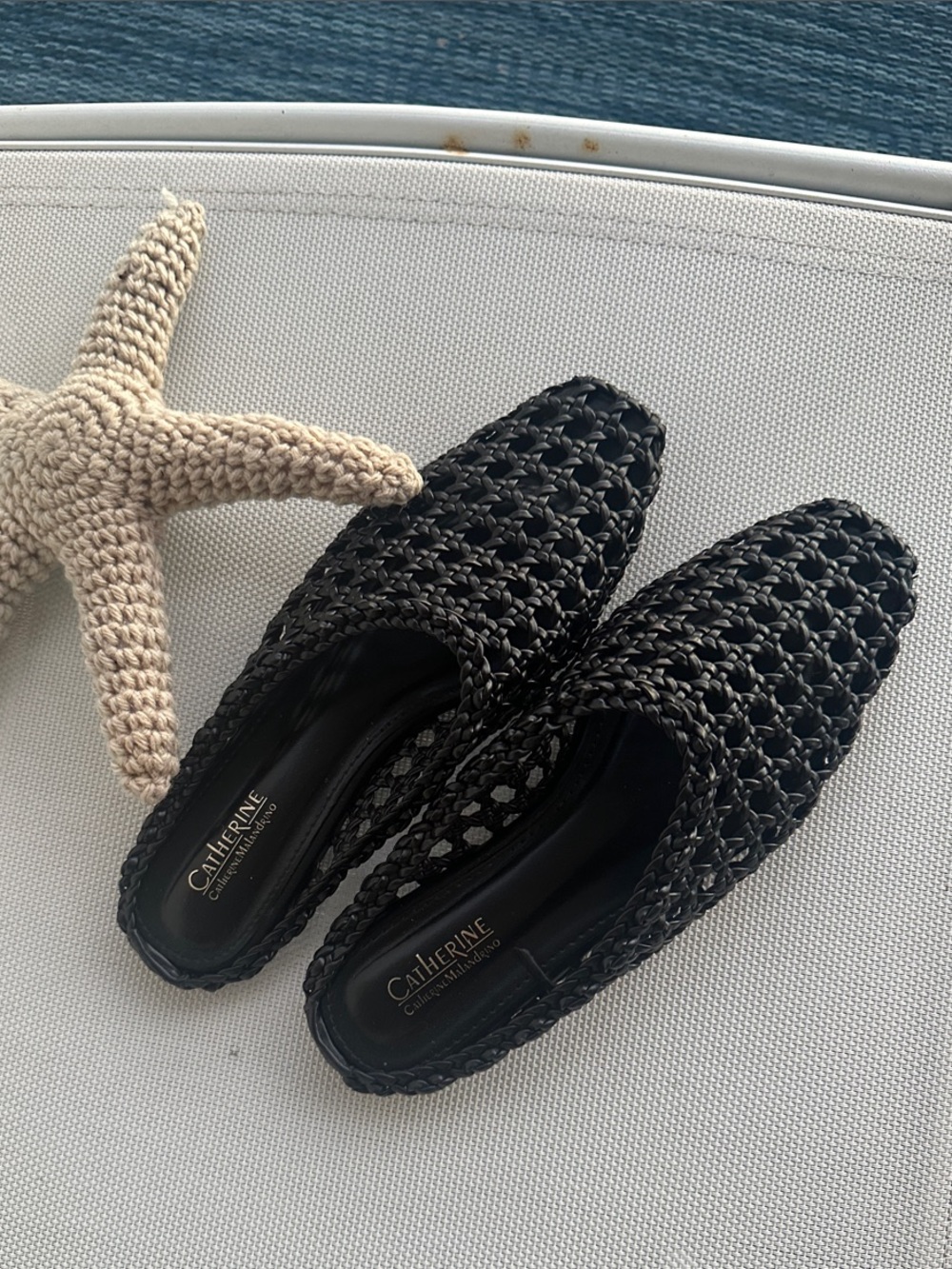 Catherine Malandrino Black Woven Slip-On Mules